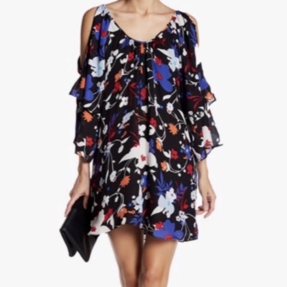 PARKER SILK COLD SHOULDER DOUBLE BELL SLEEVE MINI DRESS IN MINT ZEBRA PRINT SZ S - Picture 6 of 14